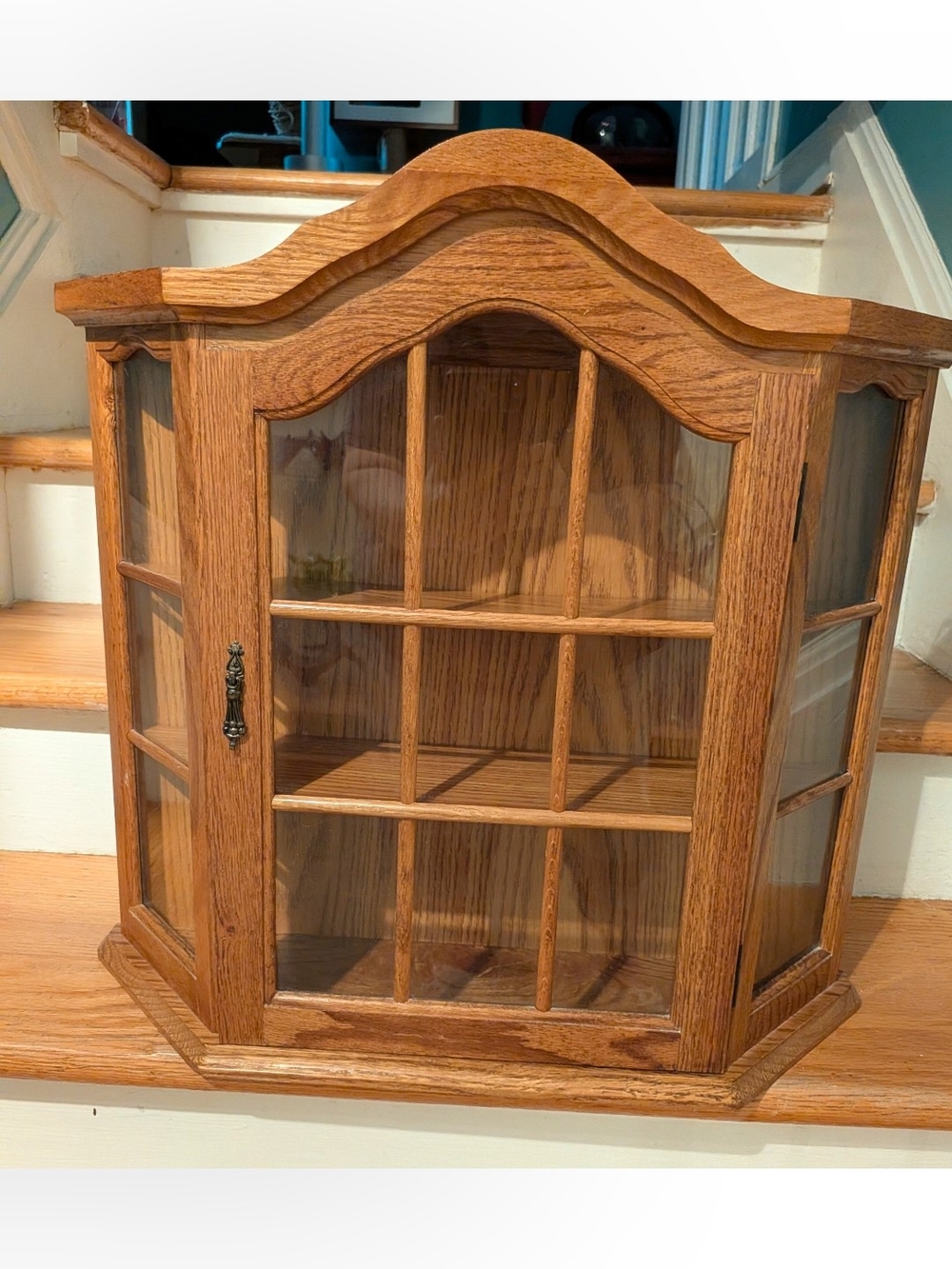 Oak Wood & Glass Curio Cabinet